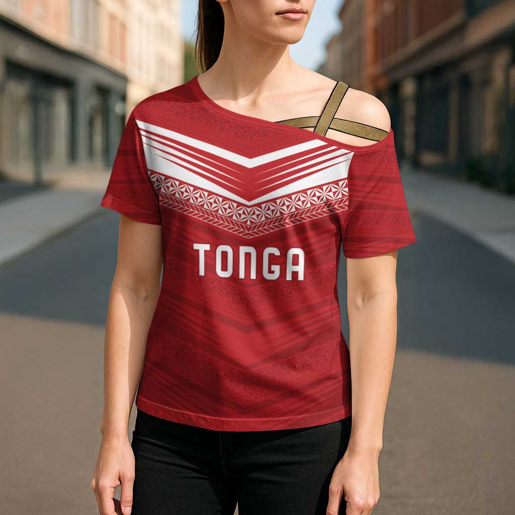Custom Pacific Rugby Spirit Cross Shoulder Shirt Tonga Ngatu Pride Red Edition - Polynesian Pride
