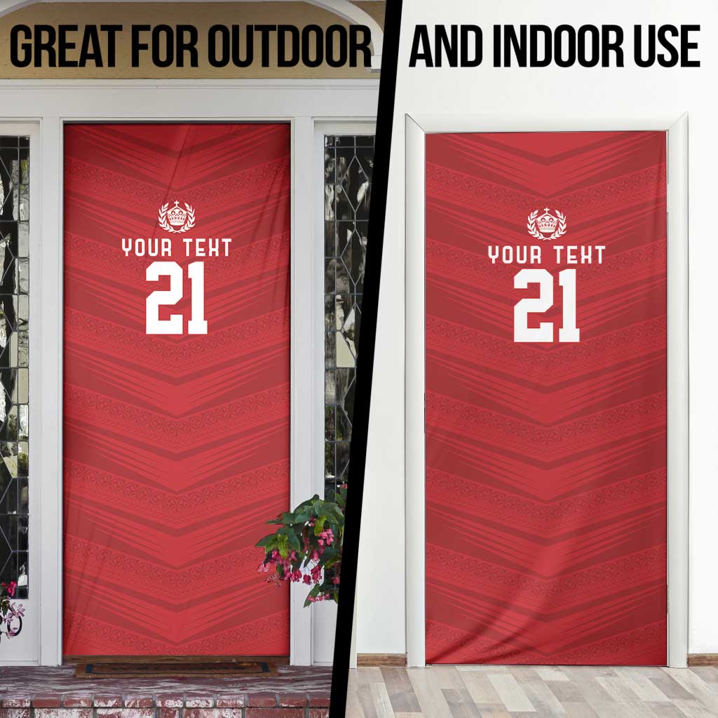 Custom Pacific Rugby Spirit Door Cover Tonga Ngatu Pride Red Edition - Polynesian Pride