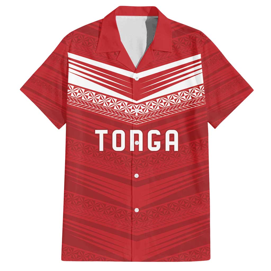 Custom Pacific Rugby Spirit Family Matching Off Shoulder Short Dress and Hawaiian Shirt Tonga Ngatu Pride Red Edition - Polynesian Pride
