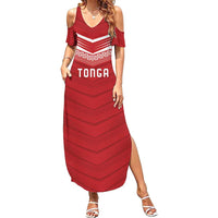 Custom Pacific Rugby Spirit Family Matching Summer Maxi Dress and Hawaiian Shirt Tonga Ngatu Pride Red Edition - Polynesian Pride