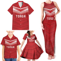 Custom Pacific Rugby Spirit Family Matching Tank Maxi Dress and Hawaiian Shirt Tonga Ngatu Pride Red Edition - Polynesian Pride