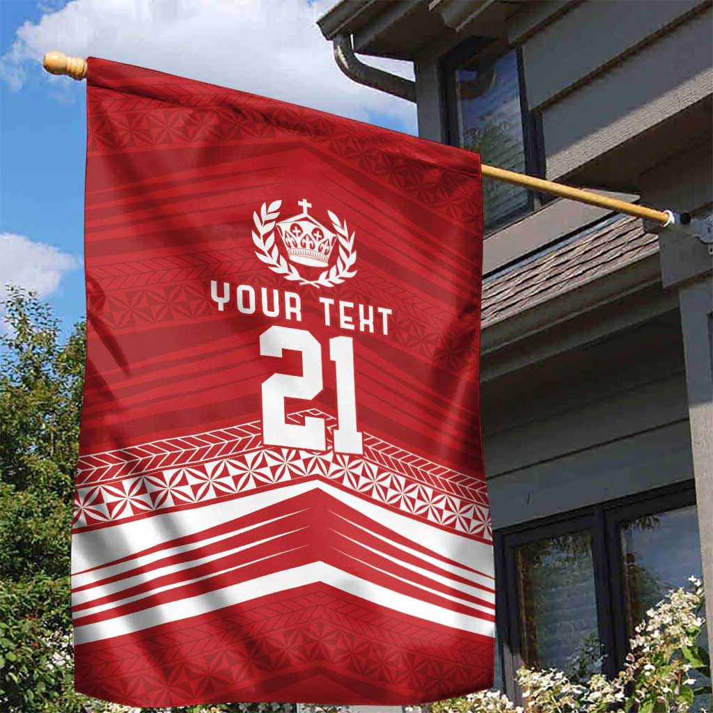 Custom Pacific Rugby Spirit Garden Flag Tonga Ngatu Pride Red Edition - Polynesian Pride