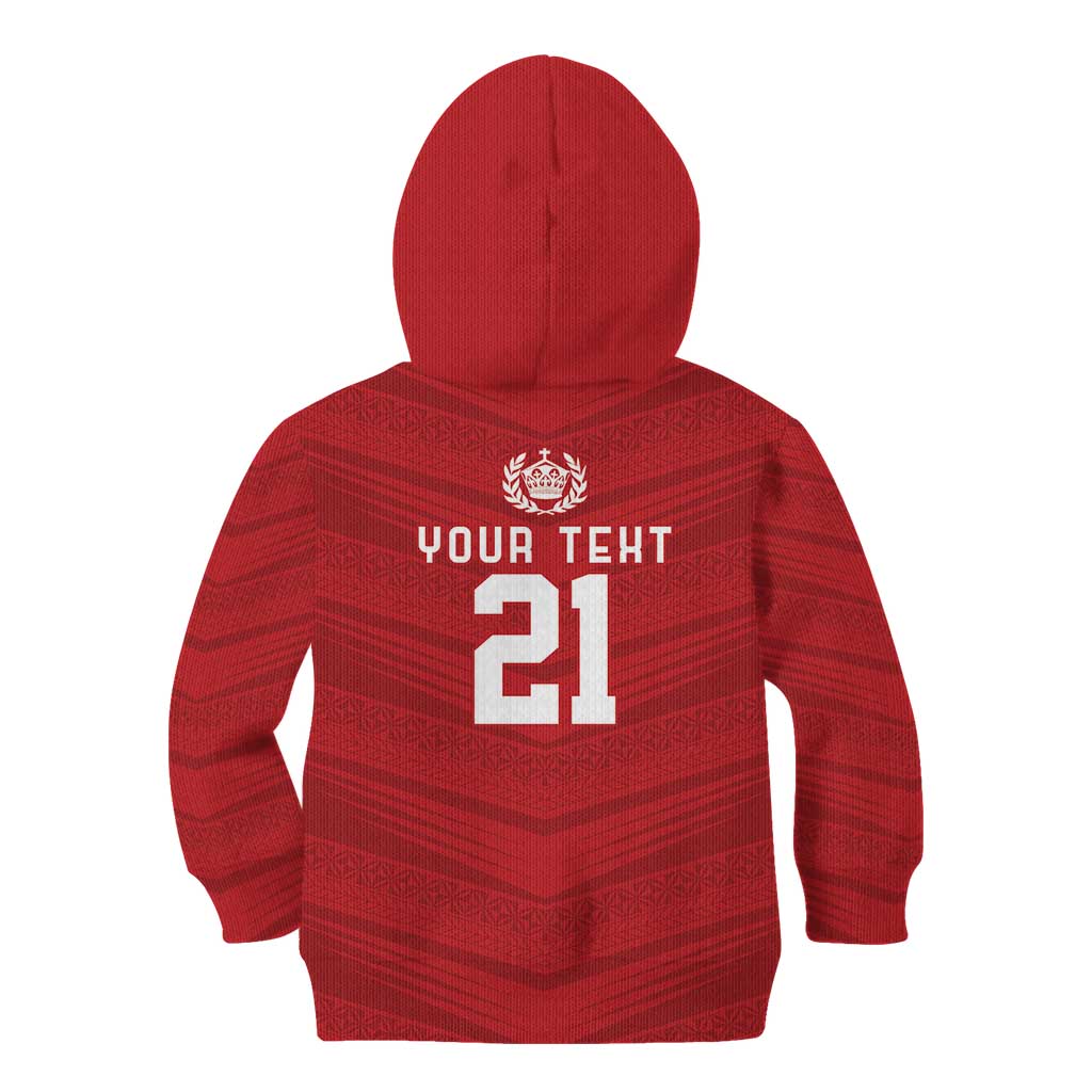 Custom Pacific Rugby Spirit Kid Hoodie Tonga Ngatu Pride Red Edition - Polynesian Pride