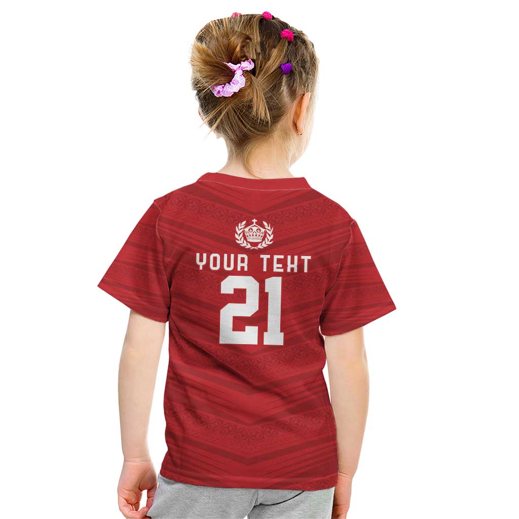 Custom Pacific Rugby Spirit Kid T Shirt Tonga Ngatu Pride Red Edition - Polynesian Pride