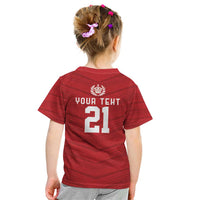 Custom Pacific Rugby Spirit Kid T Shirt Tonga Ngatu Pride Red Edition - Polynesian Pride