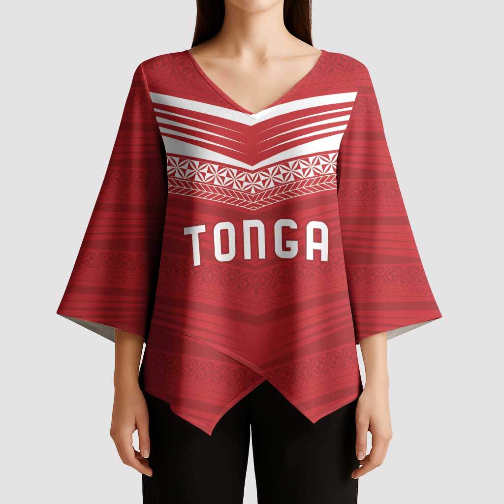 Custom Pacific Rugby Spirit Kimono Sleeve Blouse Tonga Ngatu Pride Red Edition - Polynesian Pride