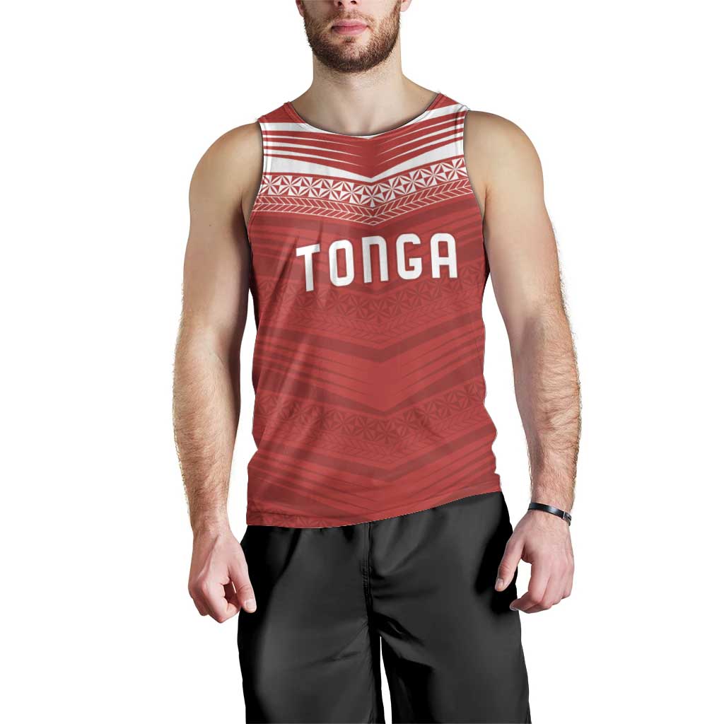 Custom Pacific Rugby Spirit Men Tank Top Tonga Ngatu Pride Red Edition - Polynesian Pride