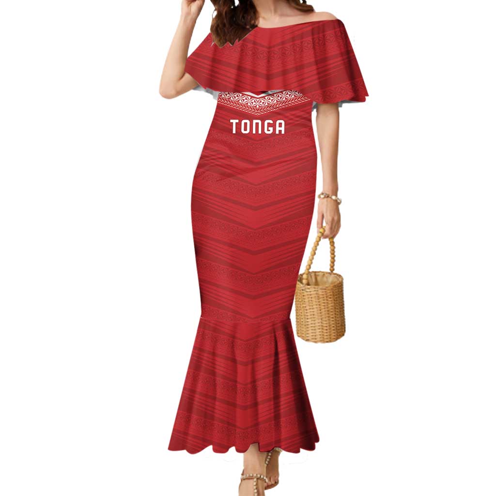 Custom Pacific Rugby Spirit Mermaid Dress Tonga Ngatu Pride Red Edition - Polynesian Pride