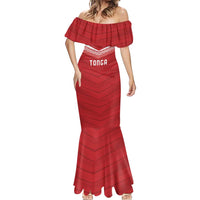 Custom Pacific Rugby Spirit Mermaid Dress Tonga Ngatu Pride Red Edition - Polynesian Pride