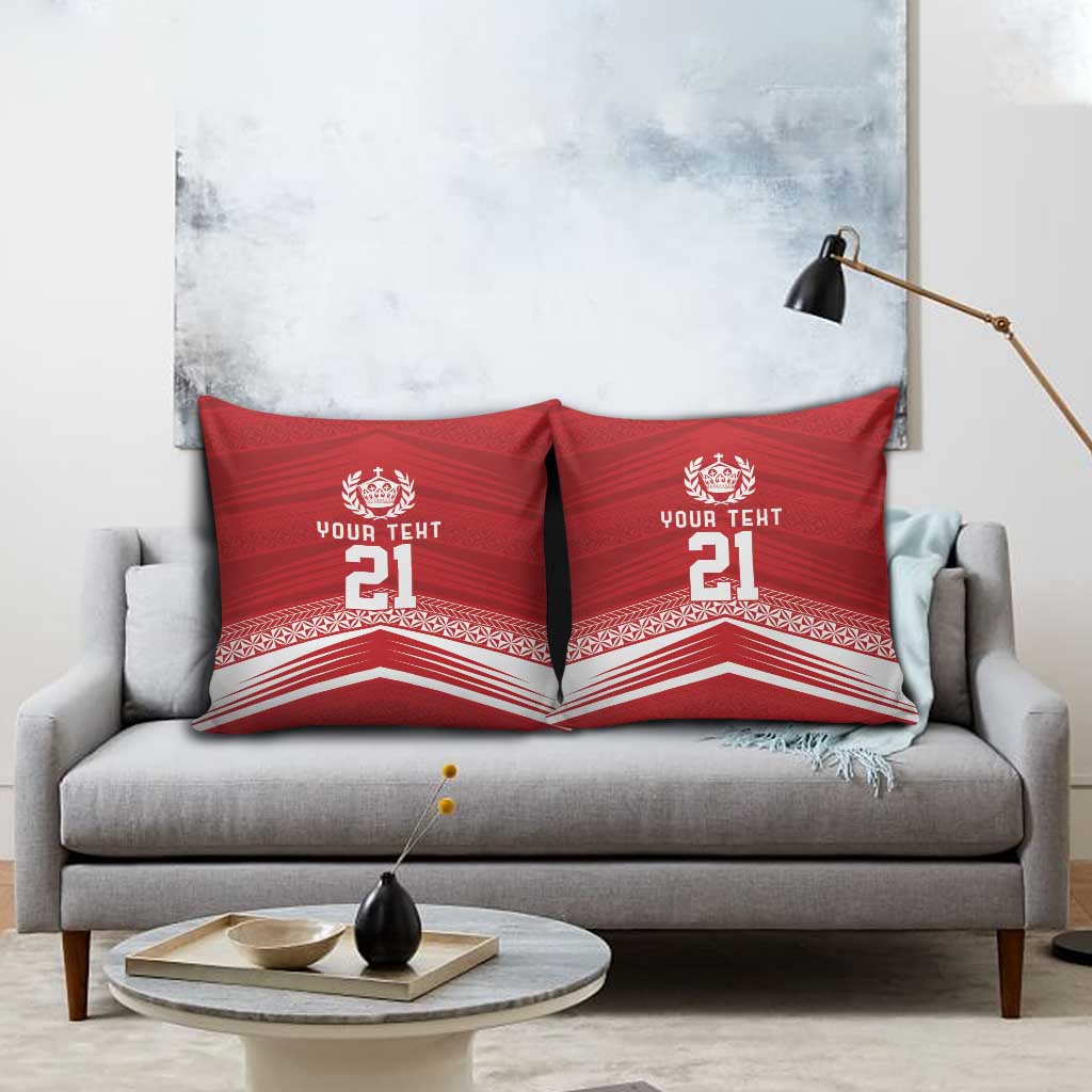 Custom Pacific Rugby Spirit Pillow Cover Tonga Ngatu Pride Red Edition - Polynesian Pride
