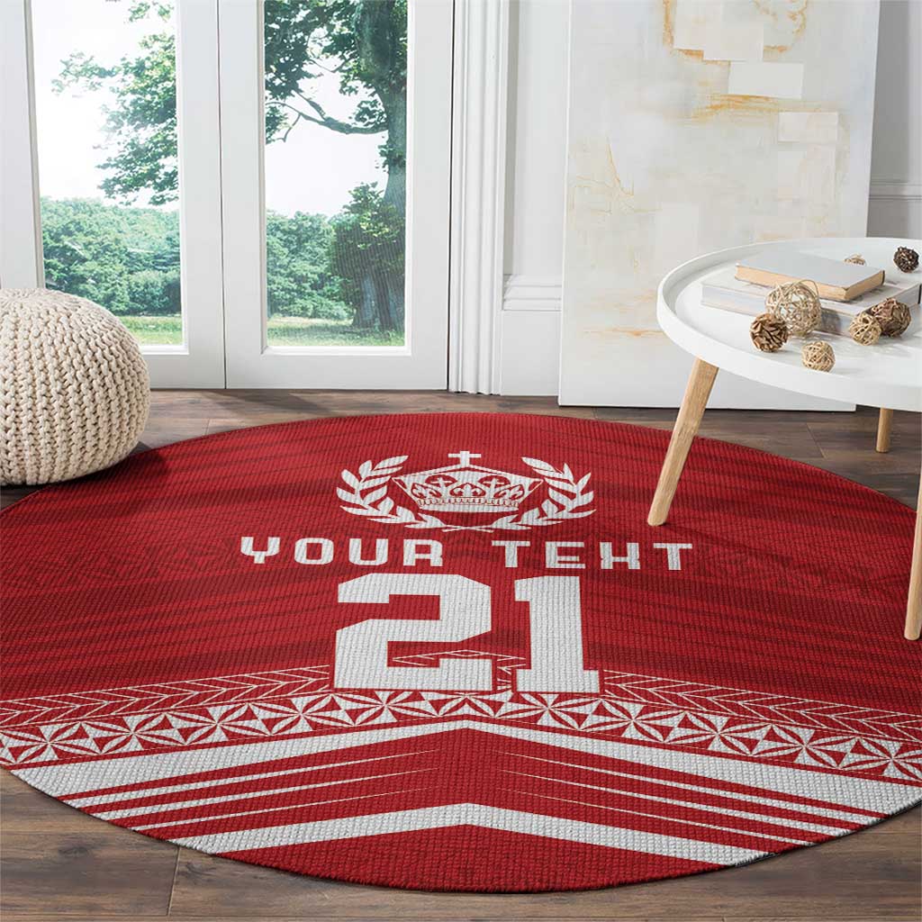 Custom Pacific Rugby Spirit Round Carpet Tonga Ngatu Pride Red Edition - Polynesian Pride