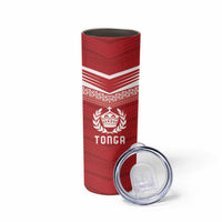 Custom Pacific Rugby Spirit Skinny Tumbler Tonga Ngatu Pride Red Edition - Polynesian Pride