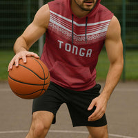 Custom Pacific Rugby Spirit Sleeveless Hoodie Tonga Ngatu Pride Red Edition - Polynesian Pride