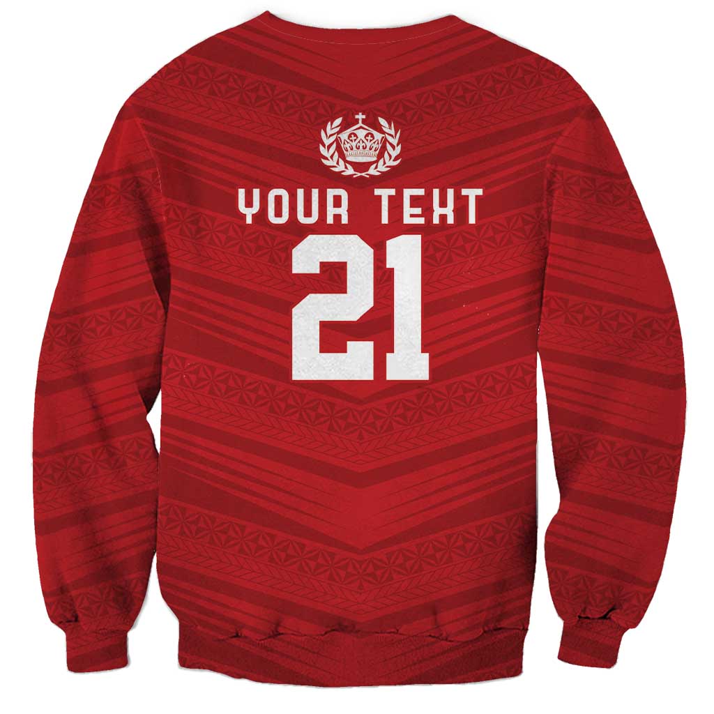 Custom Pacific Rugby Spirit Sweatshirt Tonga Ngatu Pride Red Edition - Polynesian Pride