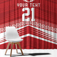 Custom Pacific Rugby Spirit Window Curtain Tonga Ngatu Pride Red Edition - Polynesian Pride