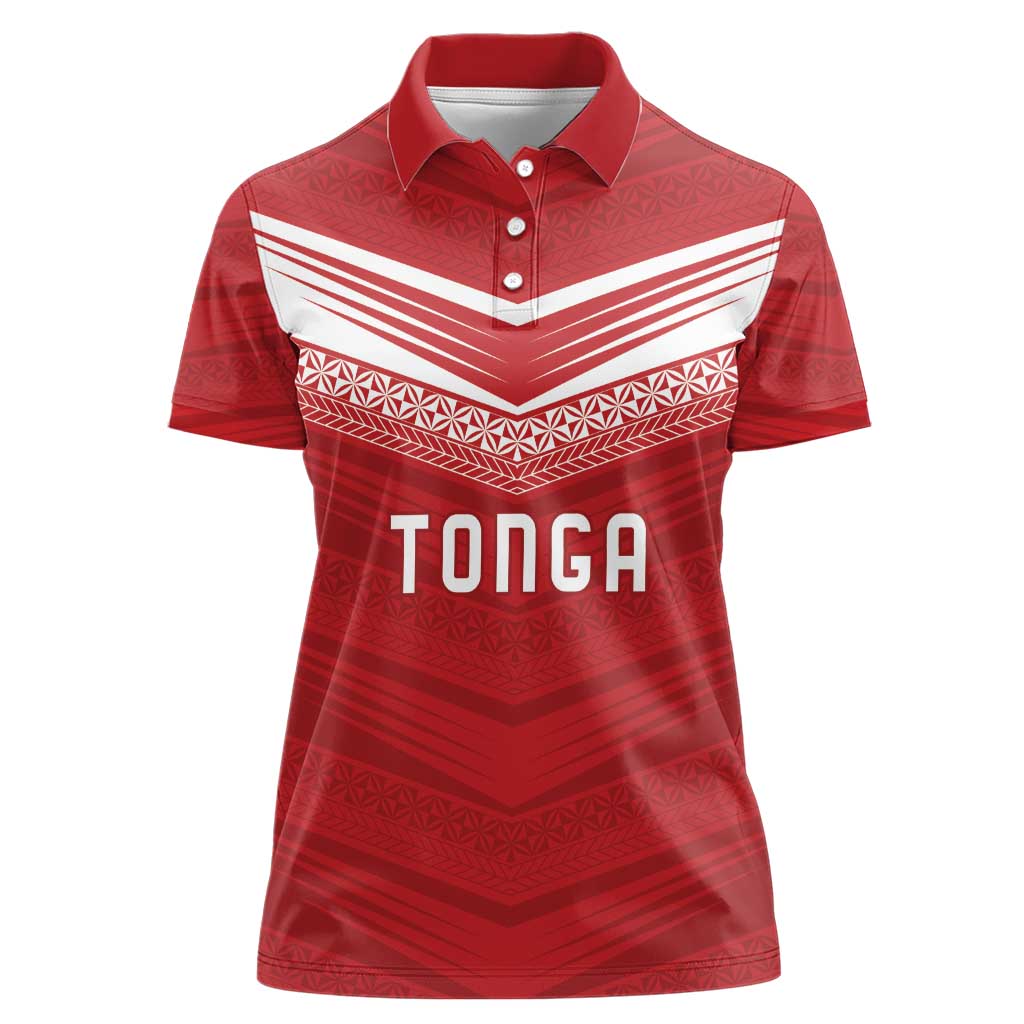 Custom Pacific Rugby Spirit Women Polo Shirt Tonga Ngatu Pride Red Edition - Polynesian Pride