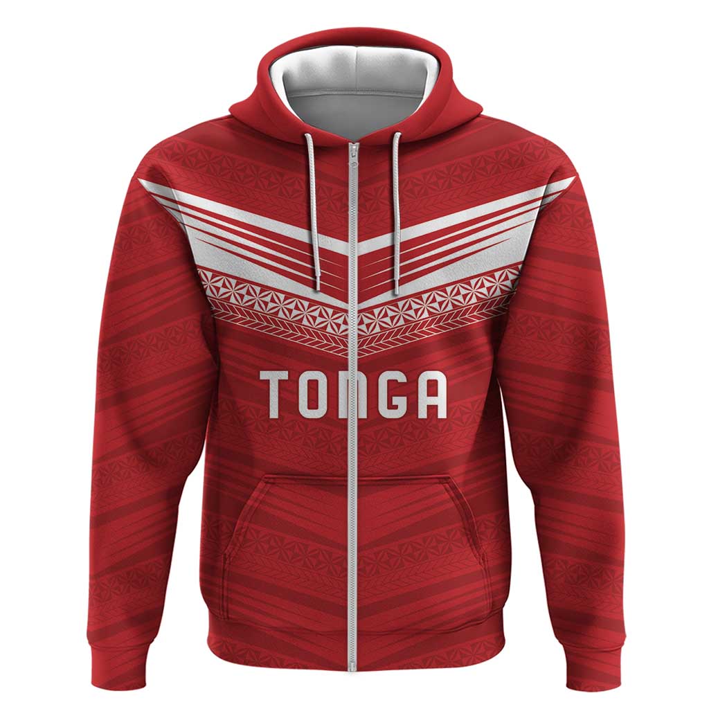 Custom Pacific Rugby Spirit Zip Hoodie Tonga Ngatu Pride Red Edition - Polynesian Pride