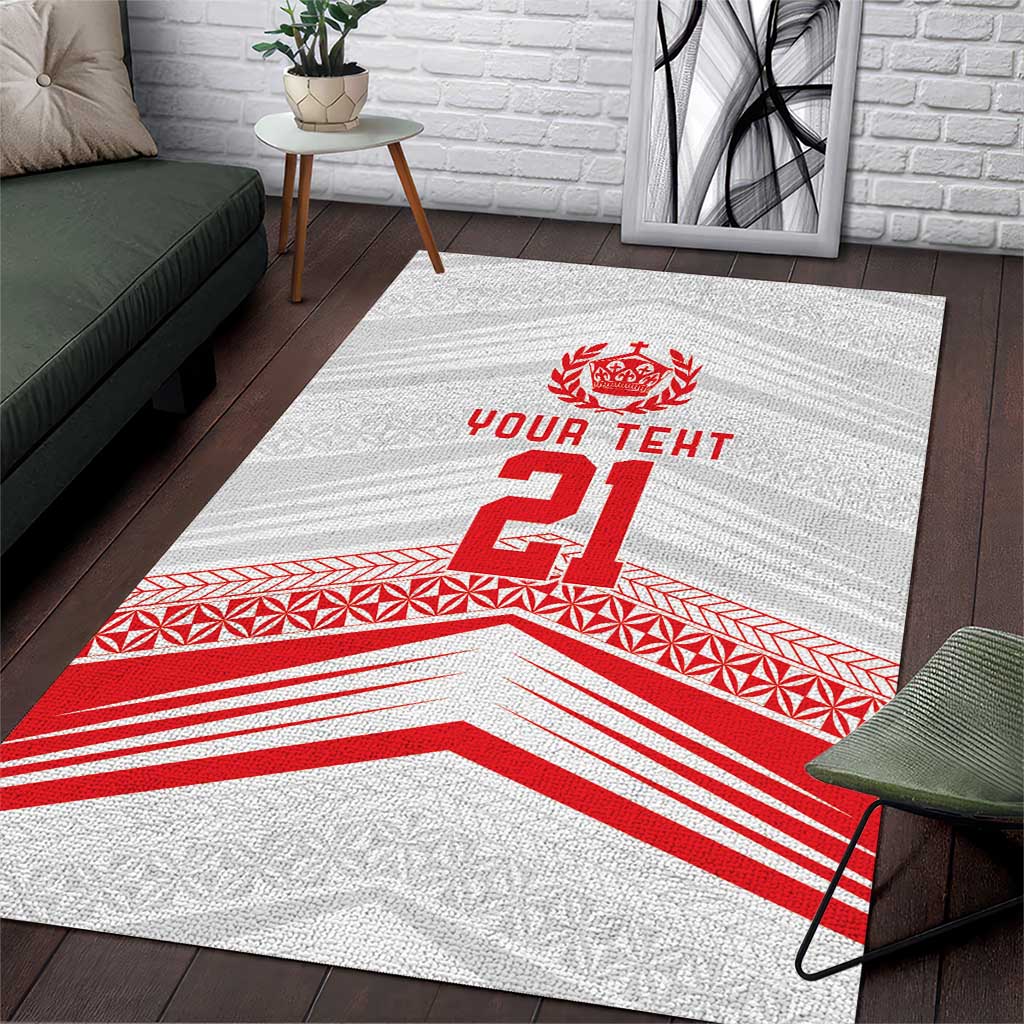 Custom Pacific Rugby Spirit Area Rug Tonga Ngatu Pride White Edition - Polynesian Pride
