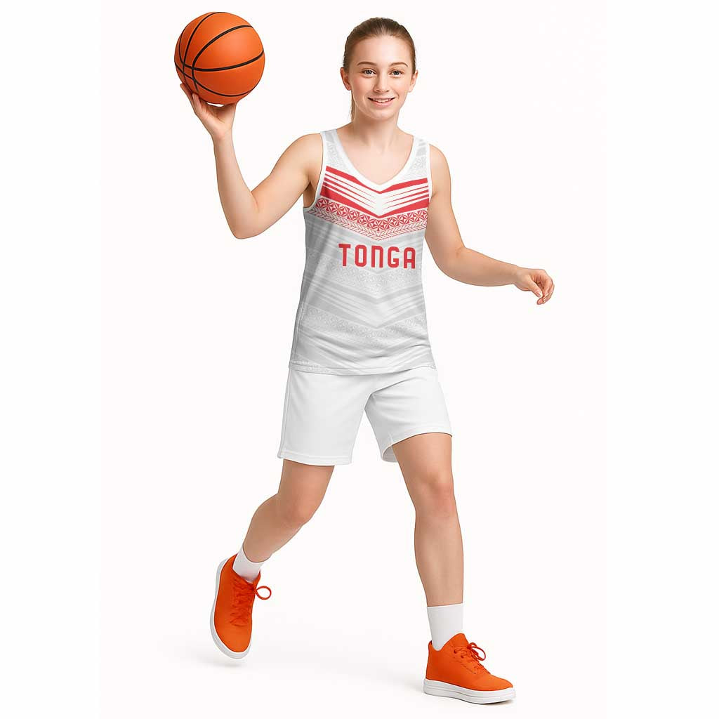 Custom Pacific Rugby Spirit Basketball Jersey Tonga Ngatu Pride White Edition - Polynesian Pride