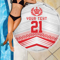 Custom Pacific Rugby Spirit Beach Blanket Tonga Ngatu Pride White Edition - Polynesian Pride