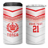 Custom Pacific Rugby Spirit 4 in 1 Can Cooler Tumbler Tonga Ngatu Pride White Edition - Polynesian Pride
