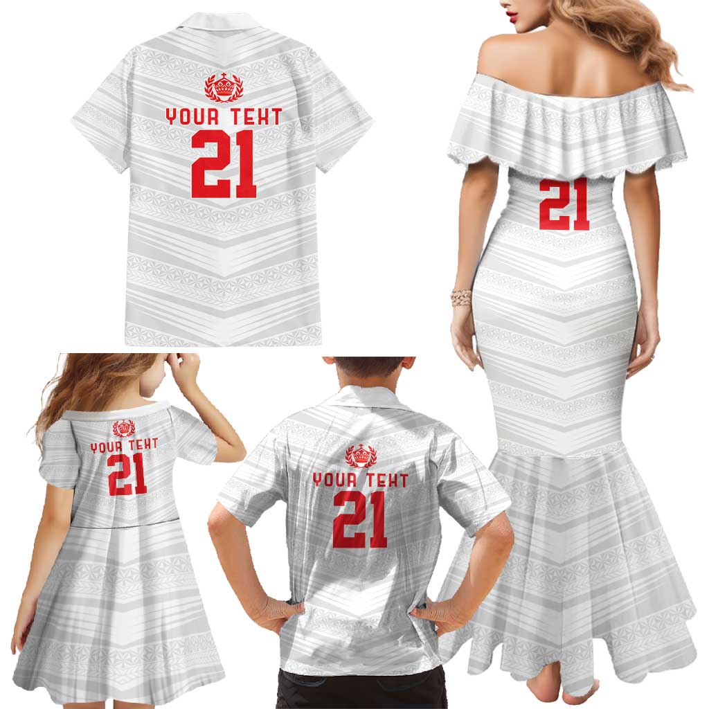 Custom Pacific Rugby Spirit Family Matching Mermaid Dress and Hawaiian Shirt Tonga Ngatu Pride White Edition - Polynesian Pride