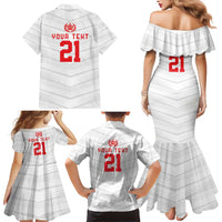Custom Pacific Rugby Spirit Family Matching Mermaid Dress and Hawaiian Shirt Tonga Ngatu Pride White Edition - Polynesian Pride