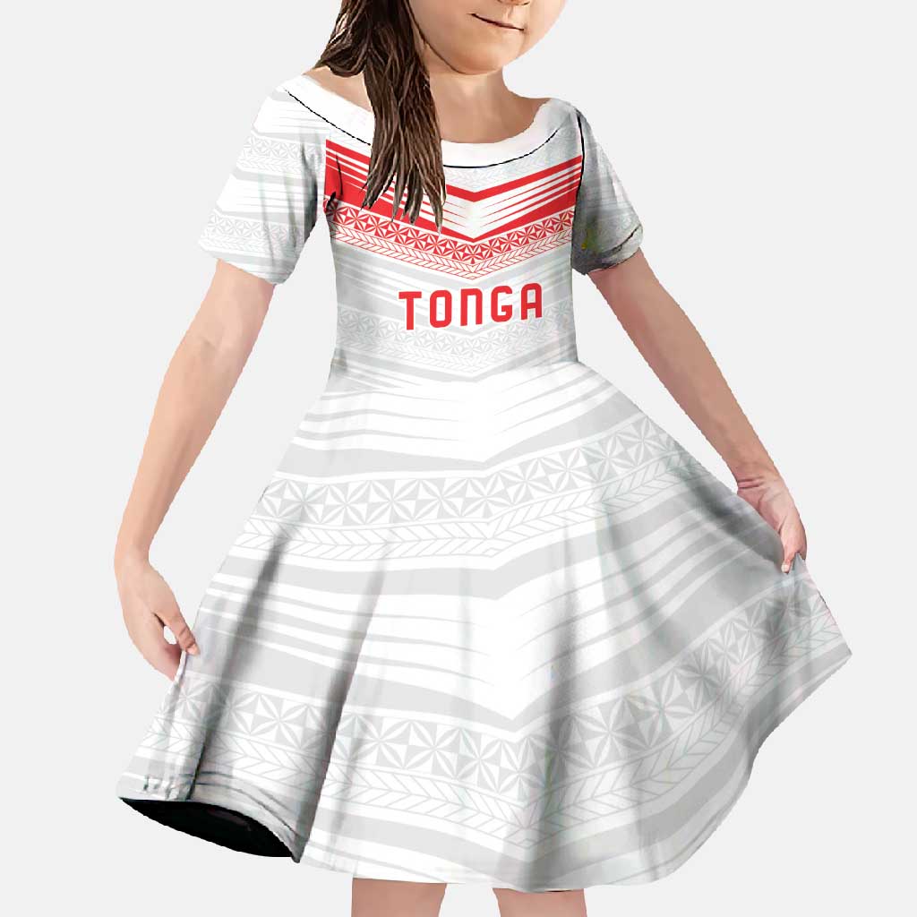 Custom Pacific Rugby Spirit Family Matching Short Sleeve Bodycon Dress and Hawaiian Shirt Tonga Ngatu Pride White Edition - Polynesian Pride