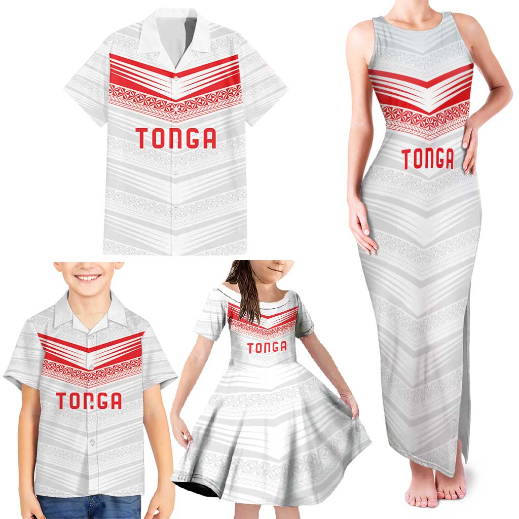 Custom Pacific Rugby Spirit Family Matching Tank Maxi Dress and Hawaiian Shirt Tonga Ngatu Pride White Edition - Polynesian Pride