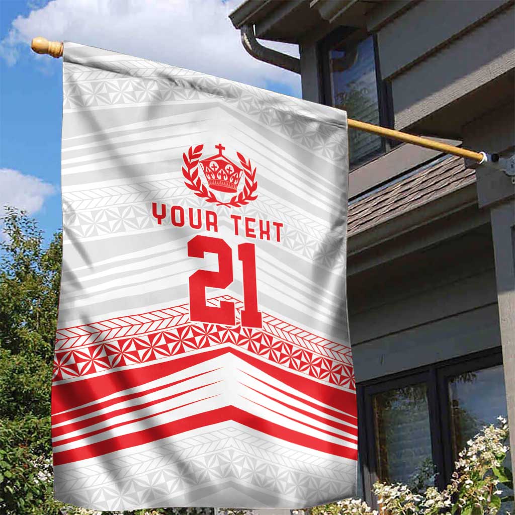 Custom Pacific Rugby Spirit Garden Flag Tonga Ngatu Pride White Edition - Polynesian Pride