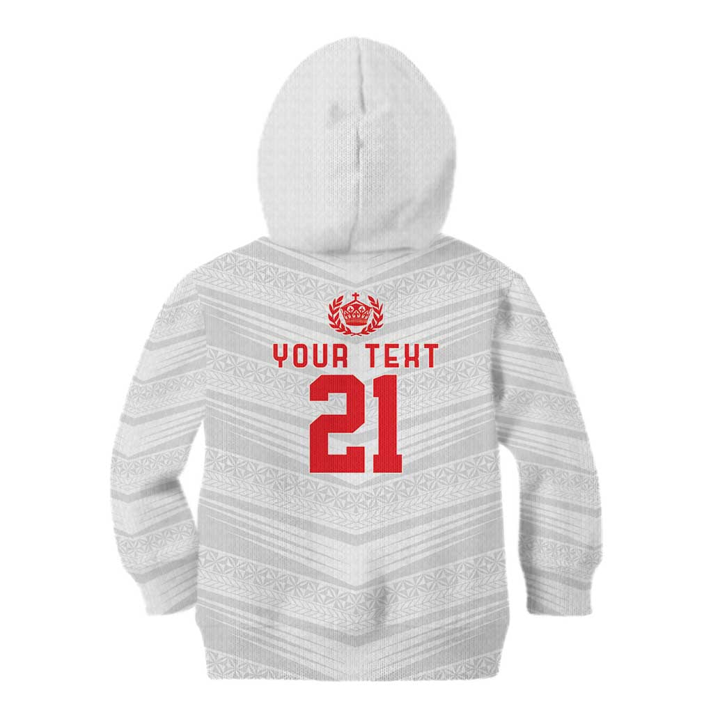 Custom Pacific Rugby Spirit Kid Hoodie Tonga Ngatu Pride White Edition - Polynesian Pride