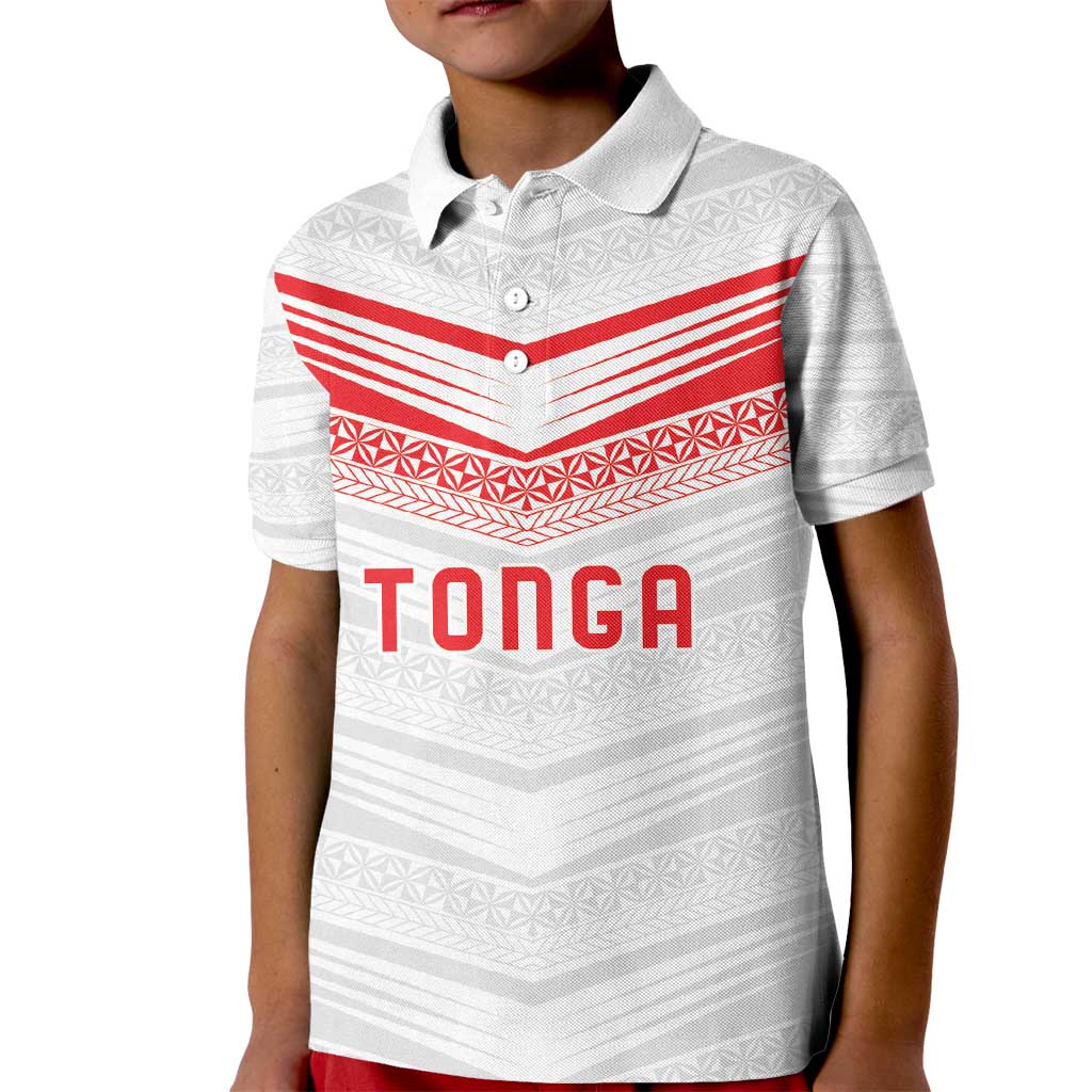 Custom Pacific Rugby Spirit Kid Polo Shirt Tonga Ngatu Pride White Edition - Polynesian Pride