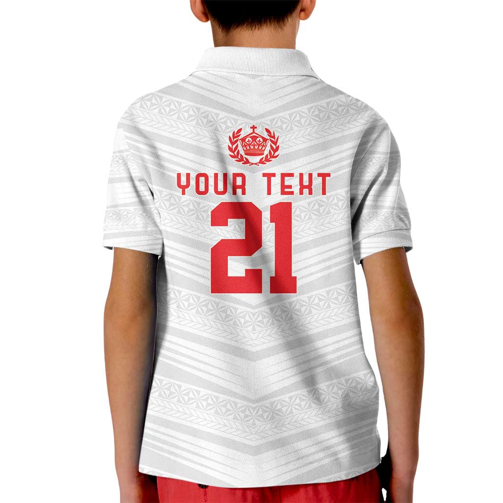 Custom Pacific Rugby Spirit Kid Polo Shirt Tonga Ngatu Pride White Edition - Polynesian Pride