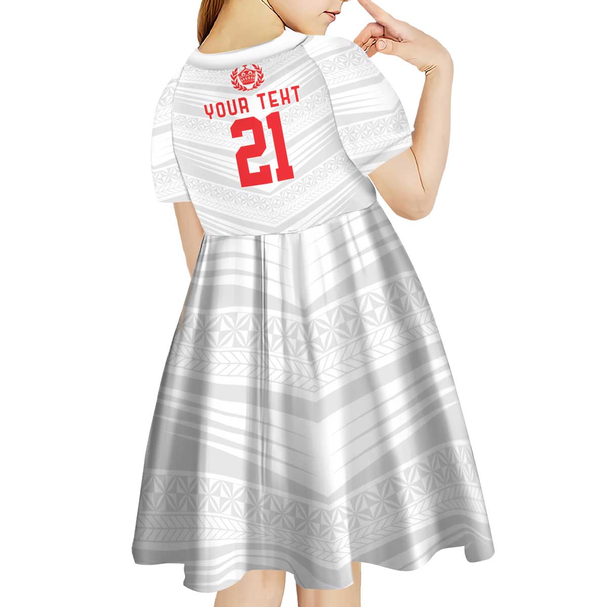 Custom Pacific Rugby Spirit Kid Short Sleeve Dress Tonga Ngatu Pride White Edition - Polynesian Pride