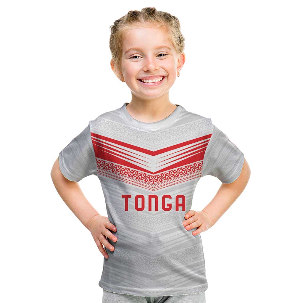Custom Pacific Rugby Spirit Kid T Shirt Tonga Ngatu Pride White Edition - Polynesian Pride