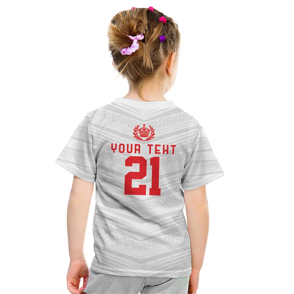 Custom Pacific Rugby Spirit Kid T Shirt Tonga Ngatu Pride White Edition - Polynesian Pride