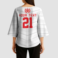 Custom Pacific Rugby Spirit Kimono Sleeve Blouse Tonga Ngatu Pride White Edition - Polynesian Pride