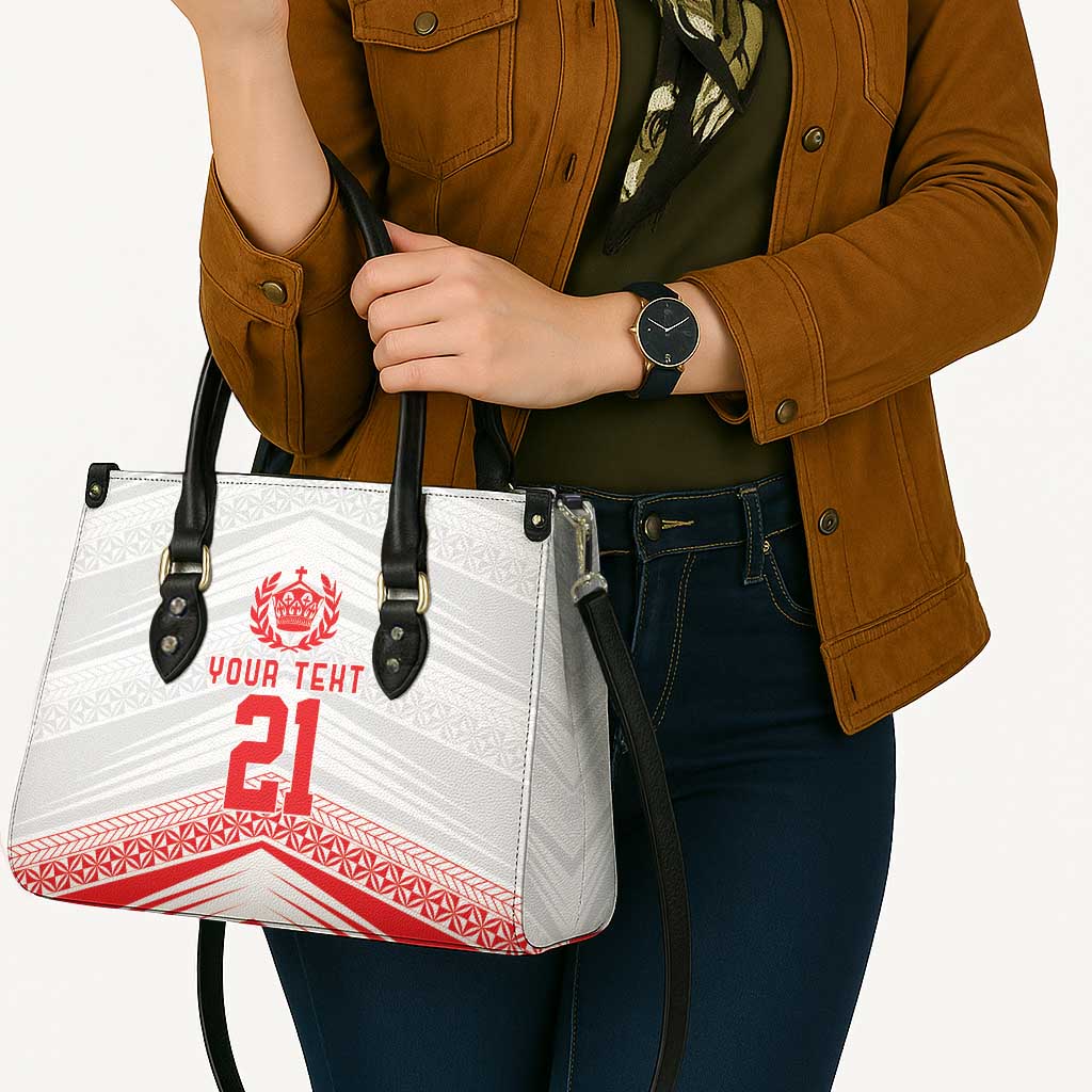 Custom Pacific Rugby Spirit Leather Bag Tonga Ngatu Pride White Edition - Polynesian Pride