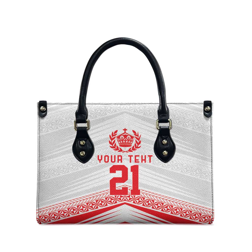 Custom Pacific Rugby Spirit Leather Bag Tonga Ngatu Pride White Edition - Polynesian Pride