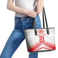 Custom Pacific Rugby Spirit Leather Tote Bag Tonga Ngatu Pride White Edition - Polynesian Pride