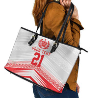 Custom Pacific Rugby Spirit Leather Tote Bag Tonga Ngatu Pride White Edition - Polynesian Pride