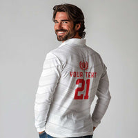 Custom Pacific Rugby Spirit Long Sleeve Polo Shirt Tonga Ngatu Pride White Edition - Polynesian Pride