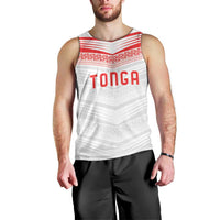 Custom Pacific Rugby Spirit Men Tank Top Tonga Ngatu Pride White Edition - Polynesian Pride