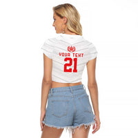 Custom Pacific Rugby Spirit Raglan Cropped T Shirt Tonga Ngatu Pride White Edition - Polynesian Pride