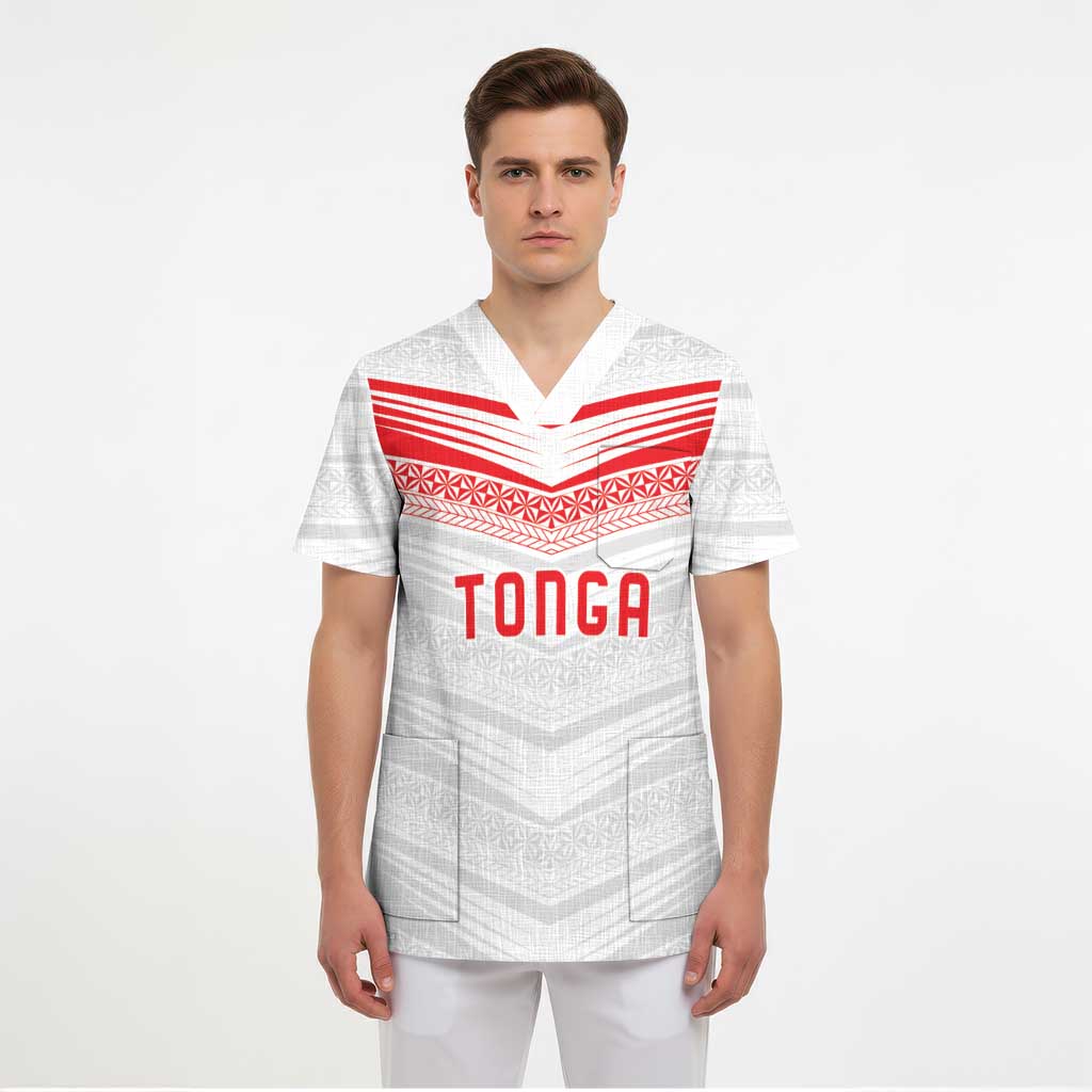 Custom Pacific Rugby Spirit Scrub Top Tonga Ngatu Pride White Edition - Polynesian Pride