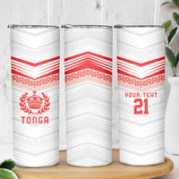 Custom Pacific Rugby Spirit Skinny Tumbler Tonga Ngatu Pride White Edition - Polynesian Pride