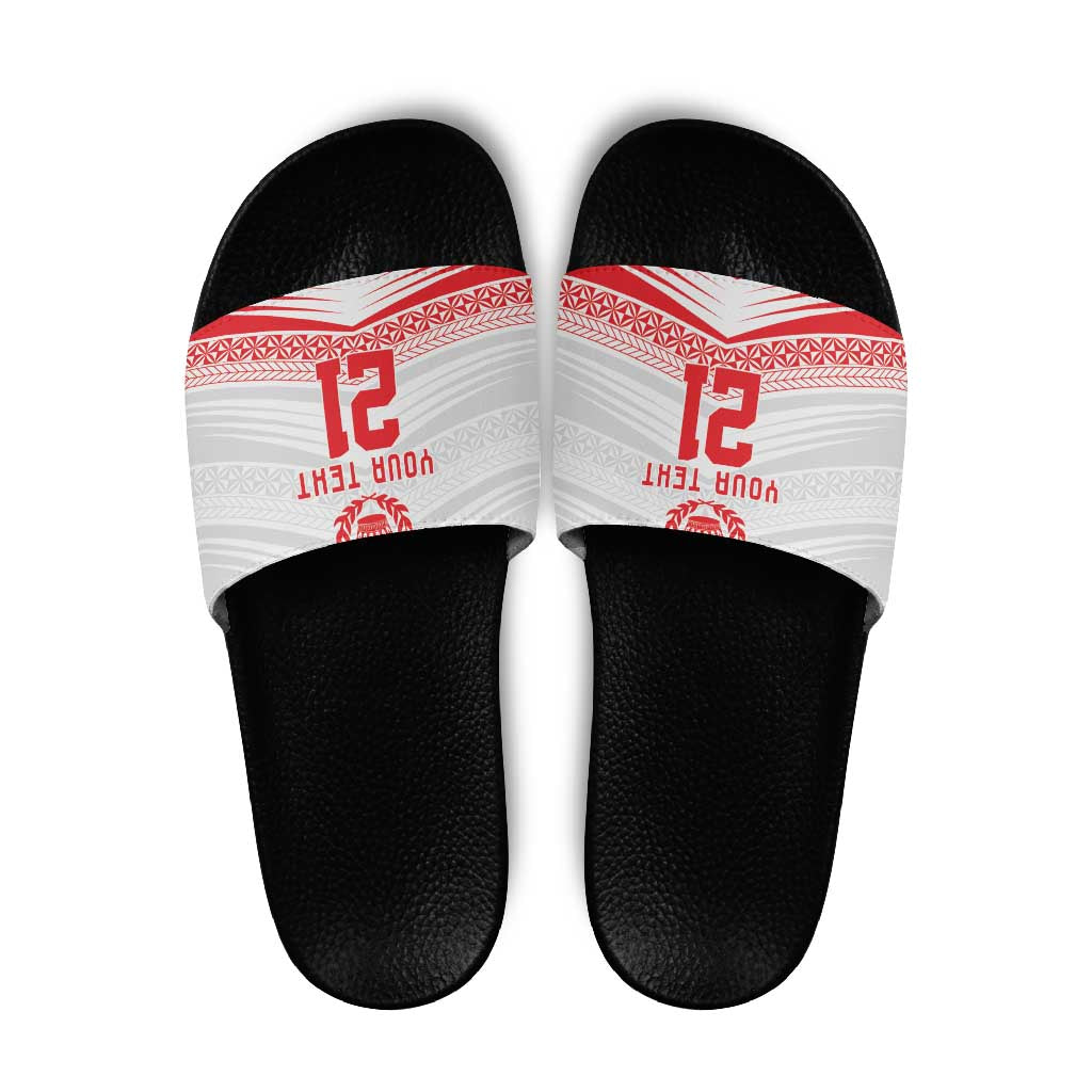 Custom Pacific Rugby Spirit Slide Sandals Tonga Ngatu Pride White Edition - Polynesian Pride