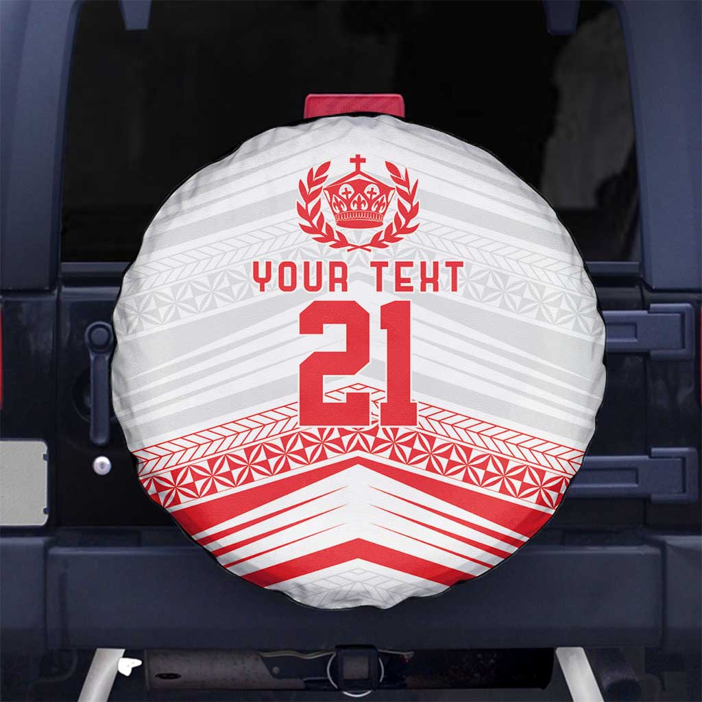 Custom Pacific Rugby Spirit Spare Tire Cover Tonga Ngatu Pride White Edition - Polynesian Pride