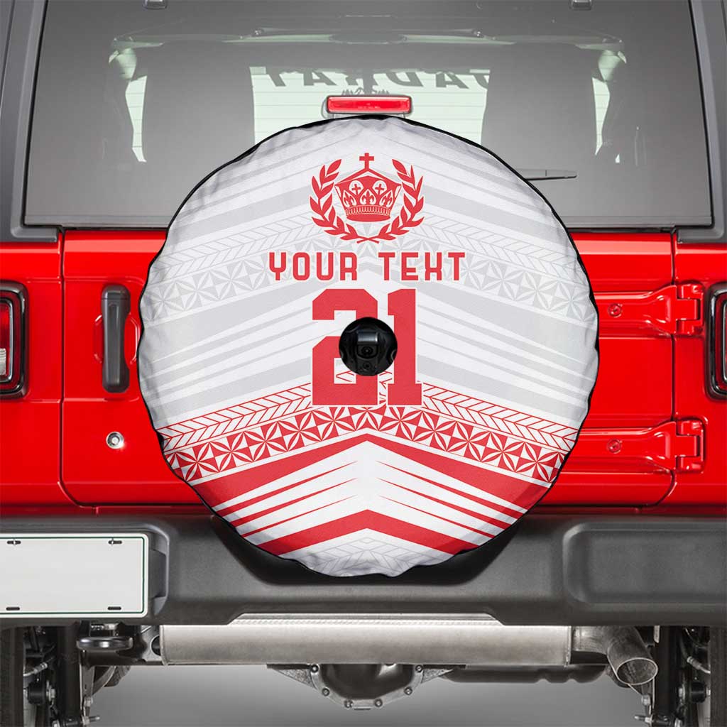 Custom Pacific Rugby Spirit Spare Tire Cover Tonga Ngatu Pride White Edition - Polynesian Pride
