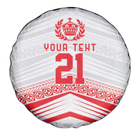 Custom Pacific Rugby Spirit Spare Tire Cover Tonga Ngatu Pride White Edition - Polynesian Pride